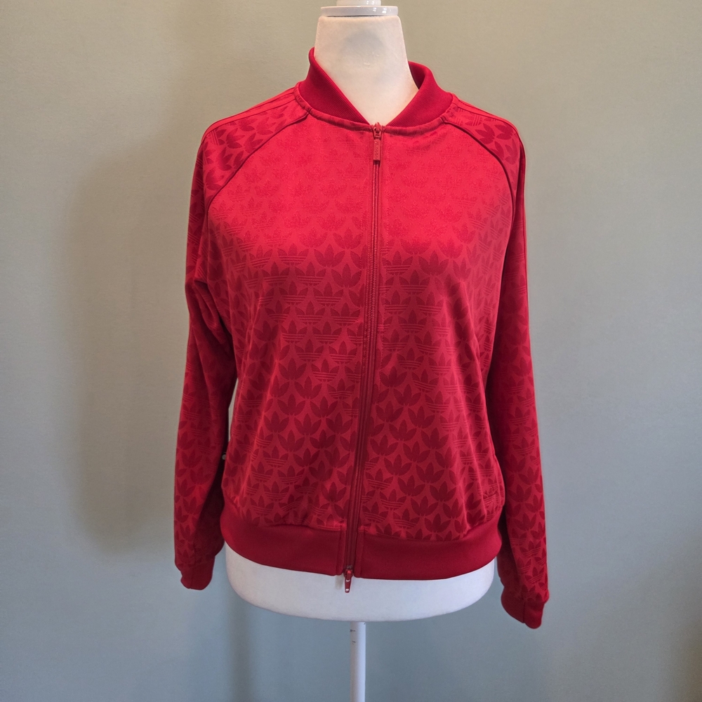 Adidas Red Track Jacket Geometric Pattern Size La… - image 2